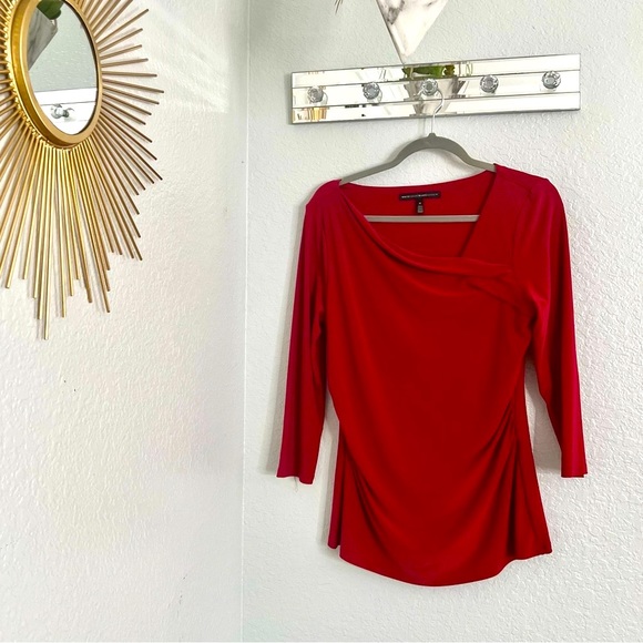 White House Black Market Rose Red Mid Sleeve Blouse